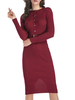 Damenpullover Kleider Strickkleid Knöpfe Gürtel Inklusive Langarm Jewel Neck Red Sheer Midi Kleid