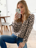 Damenpullover Langarmpullover mit Leoparden-Acryl-Leopardenmuster
