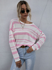 Damenpullover Pink Stripes Jewel Neck Langarm Baumwolle Casual Sweater