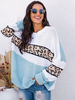 Damenpullover Pullover Blue Leopard Print Jewel Neck Langarm Ärmel Acrylpullover geschichtet