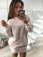 Damenpullover Rosa Langarm Juwelenhals Polyester Einteiliges Kleid