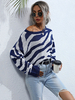 Damenpullover Split Color Zebradruck Jewel Neck Langarm Baumwollpullover Mäntel