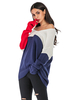 Damenpullover Weiß Navy Split Color Farbblock V-Ausschnitt Langarm Baumwollpullover