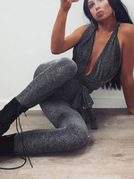 Damenriemen Dunkelroter Hals Ärmelloses Schnür-rückenfreies Sommer-One-Piece-Outfit aus Polyester