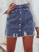 Damenrock Blue Buttons Denim Kurze Herbst- und Winterhosen