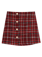 Damenrock Burgunder Knöpfe Plaid Polyester Kurze natürliche Taille Herbst und Winter Kurze Hosen