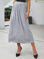 Damenrock Grau plissiertes Polyester Mittellange Länge Casual Bottoms