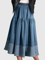 Damenrock Hell Himmelblau Plissee Polyester Mittellange Länge Natürliche Taille Geschichtete Unterteile