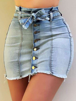 Damenrock Hellhimmelblauer Schnür-Denim Distressed Körperbewusster Minirock