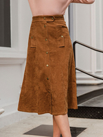Damenrock Kamel Polyester Mid-Kalb Länge Winter Bottoms Midi Rock