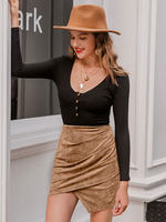 Damenrock Khaki Polyester Short Layered Herbst und Winter Bodycon Bottoms