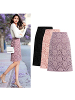 Damenrock Lila Spitze Polyester Knielang Herbst und Winter Casual Bottoms