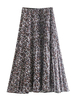 Damenrock Schwarzer Leopardenmuster Polyester Lange natürliche Taille Unterteile