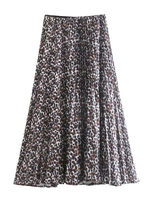 Damenrock Schwarzer Leopardenmuster Polyester Lange natürliche Taille Unterteile