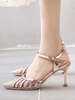 Damenschuhe Silber Pailletten Stoff Spitzschuh Pfennigabsatz Damen Pumps