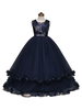 Dark Navy Blumenmädchenkleider 2021 Knöpfe Ärmellos Jewel Neck Bodenlangen Kinder Festzug Kleider
