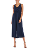 Dark Navy V-Ausschnitt Ärmelloser Baumwollmischungs-Straight Summer Playsuit