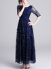 Deep Blue Party Kleider Frauen Jewel Neck Halbarm Halblanges Abendkleid