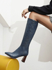 Deep Navy Kniehohe Stiefel für Frauen Pointed Toe Chunky Heeled Boots
