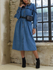 Denim Maxikleid Langarm Frills Button Up Kleid