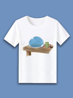 Dieses Mal wurde ich als Schleim-T-Shirt wiedergeboren. Schleim bedrucktes Muster Juwelenhals Kurzarm Weißes Anime-T-Shirt