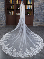 Dom Weddinng Schleier Lace Trim Tüll 1-Tier Wasserfall Brautschleier mit Kamm