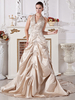 Duchesse-Linie Brautkleid aus Satingewebe mit V-Ausschnitt und Falten und Kapelle-Schleppe in Champagnerfarbe