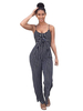 Dunkelblauer Overall Zebra Blumendruck Träger Hals Ärmellos Polyester Gerade Sommer Einteiler Outfit