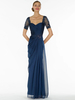 Dunkelblaues Brautmutterkleid Trägerlose Kurzarm A-Linie Chiffon Spitze Plissee Bodenlange Gastkleider Für Hochzeit