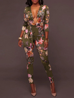Dunkelgrüner Sommer-Spielanzug aus Stretch-Polyester mit Blumenmuster