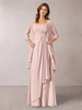 Dunkelrosa Partykleid für Mutter der Braut 3/4 Länge Ärmel A-Linie Plissee Hochzeitsgast Kleider