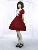 Dunkle rote Baumwolle Lolita einteiliges Kleid Kurzarm Stand Kragen Gürtel