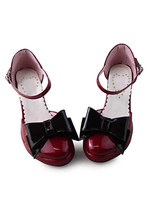 Dunkle rote Lolita Heels Schuhe mit schwarzer Schleife