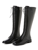 Echtes Leder kniehohe Kampfstiefel Rindsleder Karree flache Schnürstiefel