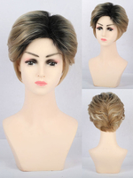 Echthaar Perücken für Frau Light Gold Mischhaar Tousled Casual Short Echthaar Perücken