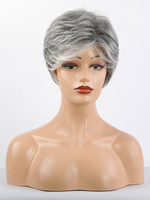 Echthaar Perücken für Frau Silber Mischhaar Tousled Casual Short Echthaar Perücken