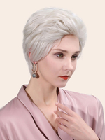 Echthaar Perücken für Frauen Silber Mischhaar Tousled Holiday Short Echthaar Perücken