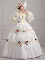 Ecru Weiß Retro Kostüme Blumen Polyester Kleid Damen Vintage Tunika Marie Antoinette Kostüm Vintage Kleidung
