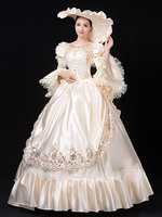 Ecru Weiß Retro Kostüme Damen Marie Antoinette Kostüm Spitze Rüschen Polyester Tunika Kleid Hut Vintage Kostüm aus dem 18. Jahrhundert