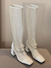 ecru weiße Sommerstiefel Square Toe Pearls 3.1 "Stiefel