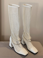 ecru weiße Sommerstiefel Square Toe Pearls 3.1 "Stiefel