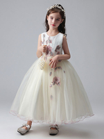 Ecru White Flower Girl Kleider Jewel Neck Ärmellose knöchellange Prinzessin Kleid Tüll Blumen Perlen Bestickte formelle Kinder Festzug Kleider