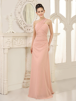 Eine Schulter Brautjungfer Kleider erröten rosa lange geraffte ärmellose Hochzeit Kleid