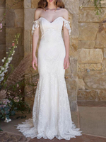 Einfache Brautkleider 2021 Spitze Sweetheart aus der Schulter Meerjungfrau Brautkleid mit Schleppe