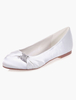 Einfache geschobene Runde Toe Strass Satin Flats für Braut