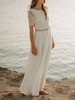 Einfache Hochzeitskleid A Line Jewel Neck Lace Kurzarm bodenlangen Chiffon Strandhochzeit Brautkleider