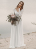 Einfache Hochzeitskleid eine Linie V-Ausschnitt Langarm bodenlangen Chiffon Spitze Brautkleider