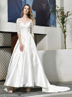 Einfache Hochzeitskleid Jewel Neck Halbarm A Line Perlen Brautkleider Mit Zug