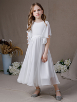Einfaches Blumenmädchenkleid aus Chiffon mit ausgestellten Ärmeln