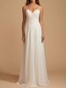Einfaches Brautkleid 2022 A Linie V-Ausschnitt Träger Ärmellos Spitze Chiffon Strand Brautkleider mit Schleppe